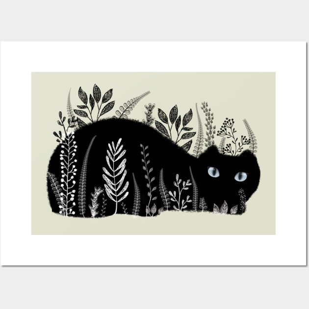 Black And White Garden Cat Wall Art by LittleBunnySunshine
